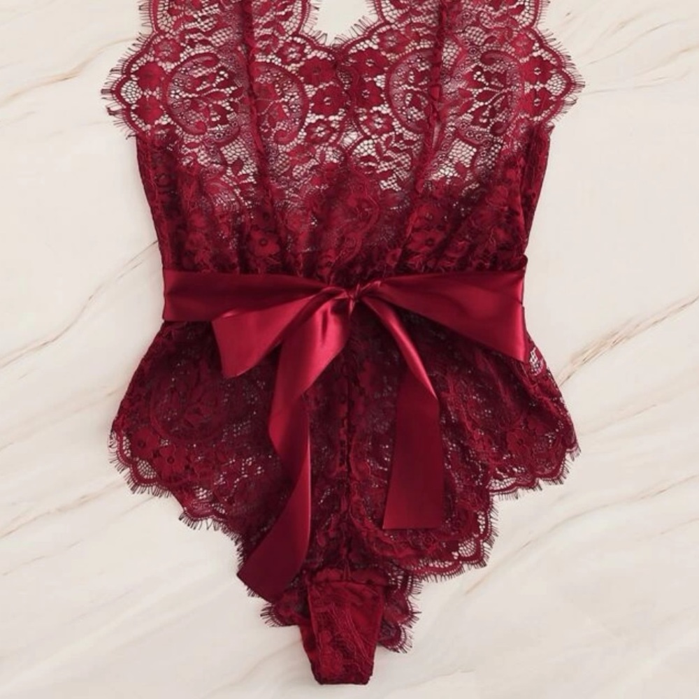 New Red Small Halter Teddy Lingerie - Picture 4 of 7